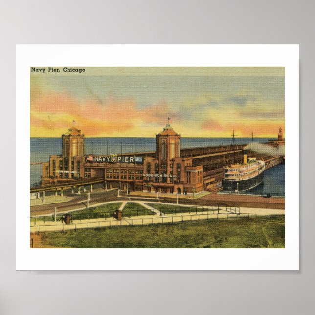 Póster Pier de Marina, Chicago, Illinois Vintage (Frente)