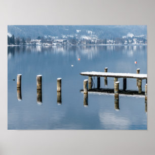 Póster Pier de nieve en invierno, Lago Tegernsee, Alemani