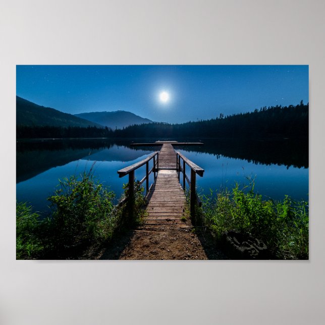 Póster Pier de noche bajo una luna llena (Frente)