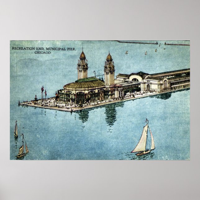 Póster Pier municipal Chicago Illinois Postcard 1925 (Frente)
