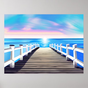 Póster Pier, Océano y Cielo en la imprenta del amanecer