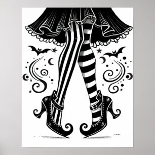 Póster Piernas de Bruja Negras y Blancas Halloween Capric