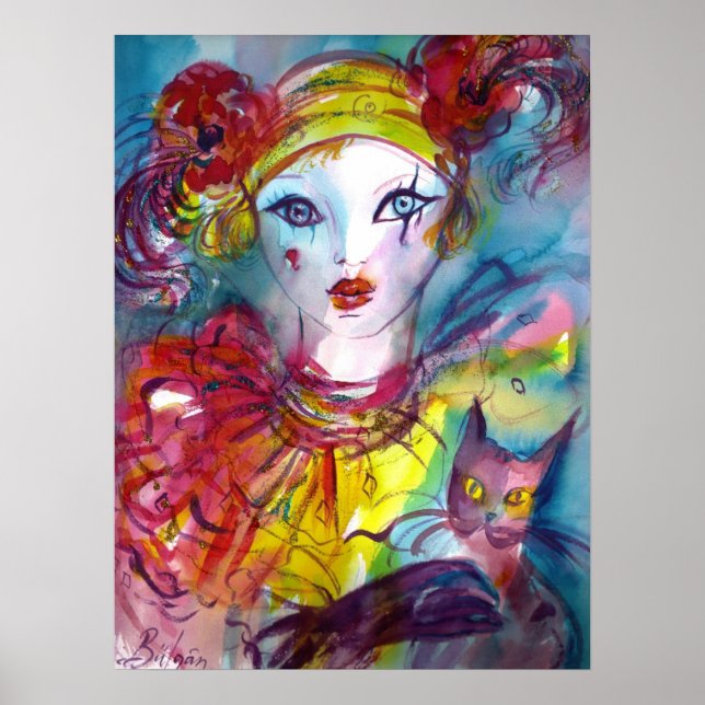 Póster PIERO CON GATO / Máscaras Venecianas de Carnaval (Frente)