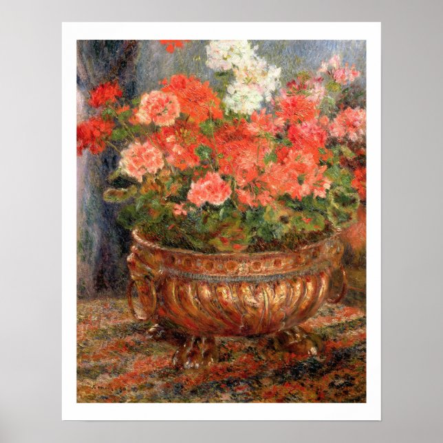 Póster Pierre A Renoir | Geranios en una cuenca de cobre (Frente)