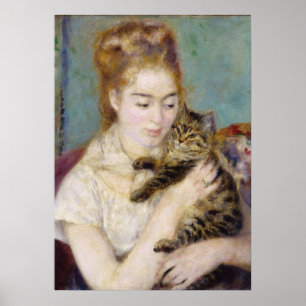 Póster Pierre A Renoir   Mujer con gato