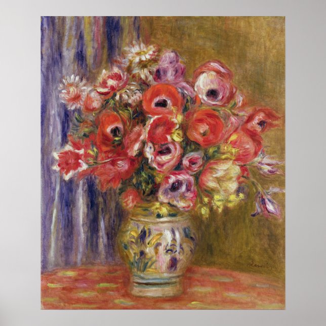 Póster Pierre A Renoir | Vase de tulipanes y anémonas (Frente)