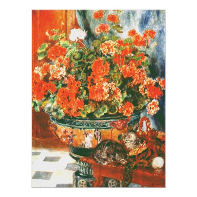 Póster Pierre-Auguste Renoir Geraniums And Cats (Anverso)