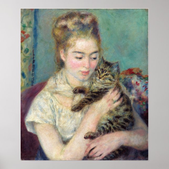 Póster Pierre-Auguste Renoir - Mujer con un gato (Frente)