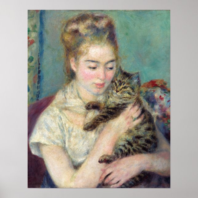 Póster Pierre-Auguste Renoir - Mujer con un Gato (Frente)