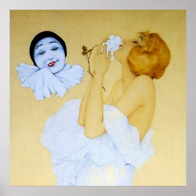Póster "Pierrot and White Rose", por Raphael Kirchner (Frente)