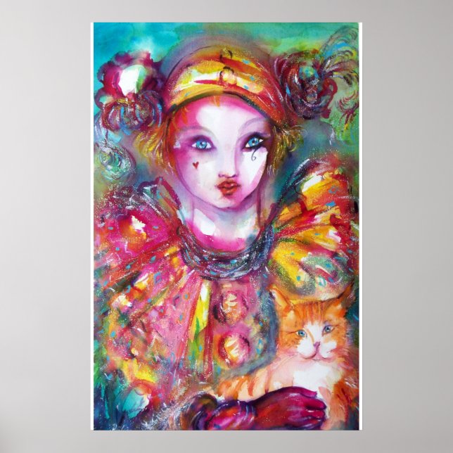 Póster PIERROT CON GATO / Máscaras de Carnaval de Venecia (Frente)
