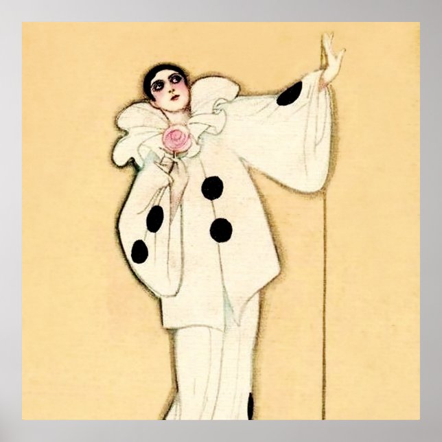 Póster Pierrot con rosa rosa de Sophia Chiostri (Frente)