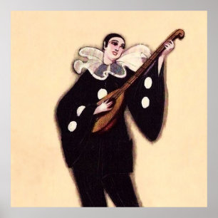 Póster Pierrot en negro tocando el laúd por Sophia Chiost