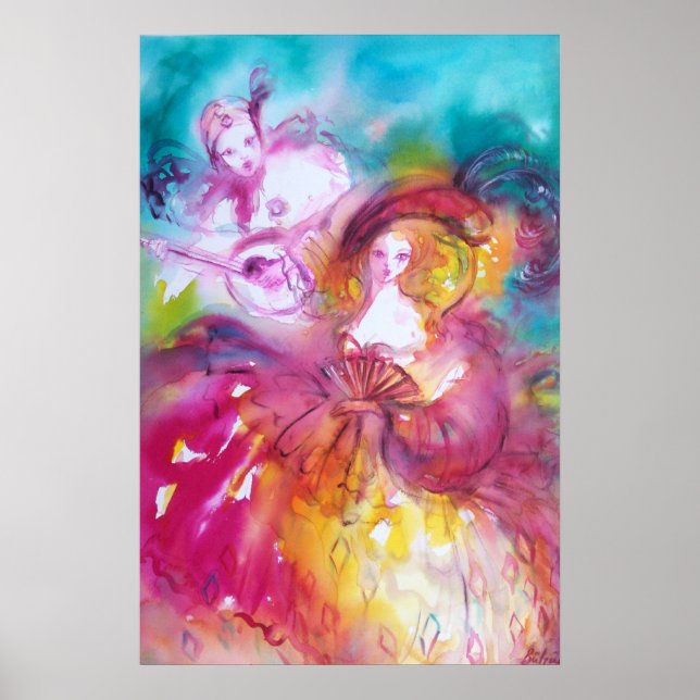 Póster PIERROT Y ARLECCHINA Carnaval de Venecia, (Frente)