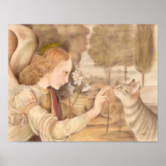Póster Pies de ángel y gato Leonardo da Vinci