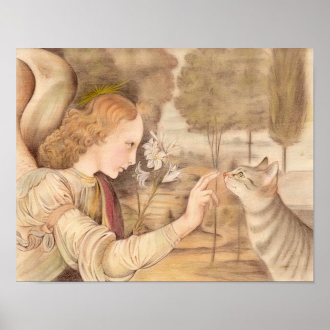 Póster Pies de ángel y gato Leonardo da Vinci (Frente)