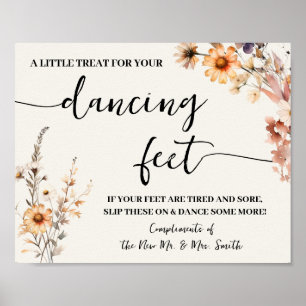 Póster Pies de baile Flip Flops Boda Fall Wildflowers