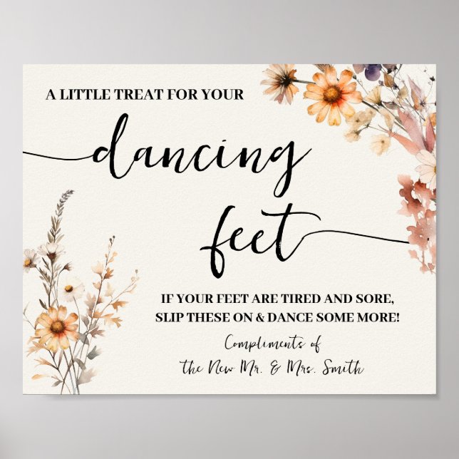 Póster Pies de baile Flip Flops Boda Fall Wildflowers (Frente)