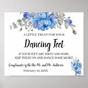 Póster Pies de baile Flip Flops Boda Flores azules Rótulo