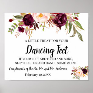 Póster Pies de baile Flip Flops Boda MarsalaRótulo de flo