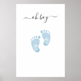 Póster Pies de bebé azules Signo de bienvenida de Baby Sh