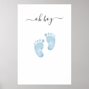 Póster Pies de bebé azules Signo de bienvenida de Baby Sh
