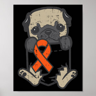 Póster Pies Pug Naranja Ribbon Leucemia Pocket Awar Cánce
