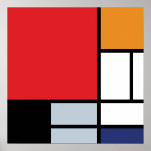 Póster Piet Mondrian - Composición con el plano rojo gran