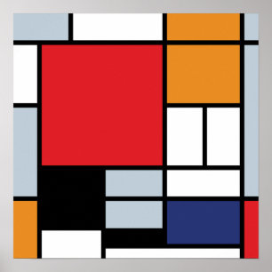 Póster Piet Mondrian - Composición con el plano rojo gran