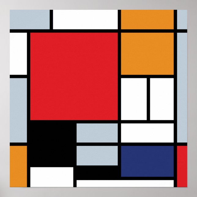 Póster Piet Mondrian - Composición con el plano rojo gran (Frente)