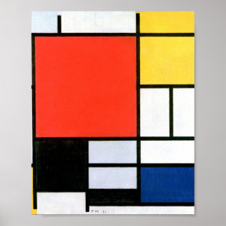 Póster Piet Mondrian Composición Rojo amarillo Azul Negro
