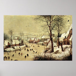 Póster Pieter Bruegel-Paisaje invernal con patinadores