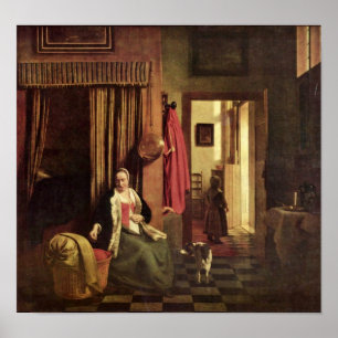 Póster Pieter de Hooch - madre en la cuna
