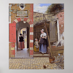 Póster Pieter de Hooch - Patio de una casa en Delft