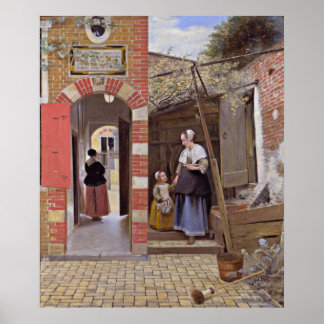 Póster Pieter de Hooch - Patio de una casa en Delft