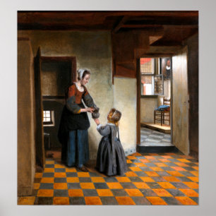 Póster Pieter de Hooch Una mujer con un niño en una pante
