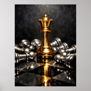 Póster Pieza de Ajedrez del Rey Dorado – Estrategia, Pode