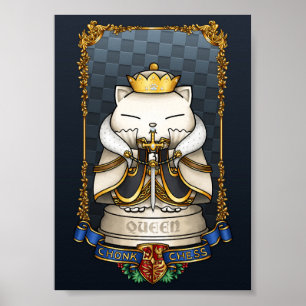 Póster Pieza de reina de ajedrez de gato real
