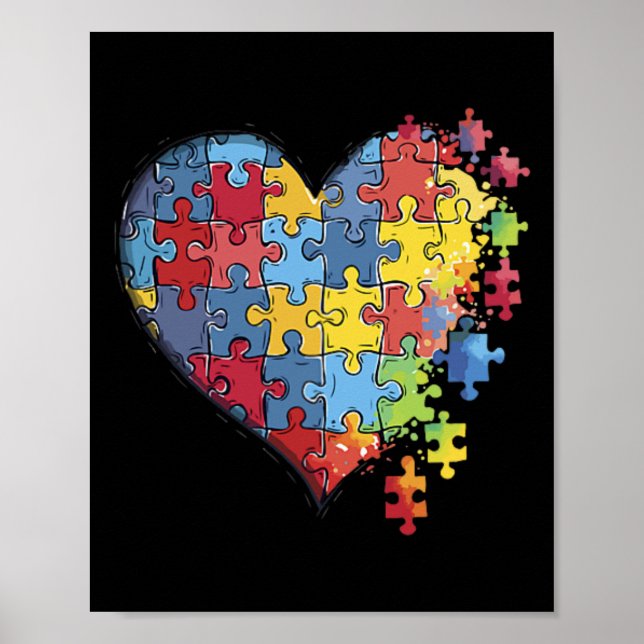 Póster Pieza de rompecabezas del corazón Autismo Sensibil (Frente)