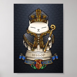 Póster Pieza del obispo del ajedrez del gato real