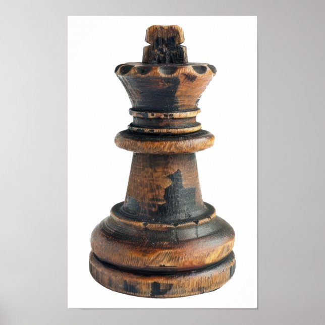 Póster Pieza real de ajedrez de madera de época (Frente)