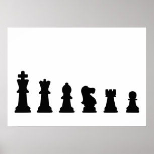 Póster Piezas de ajedrez negras sobre blanco