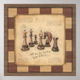 Póster Piezas de ajedrez y ajedrez antiguas, regalo para 
