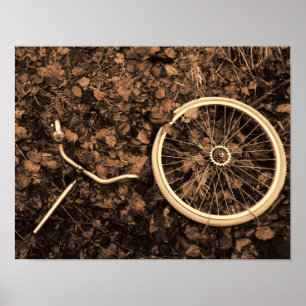 Póster Piezas de bicicleta con hojas de otoño