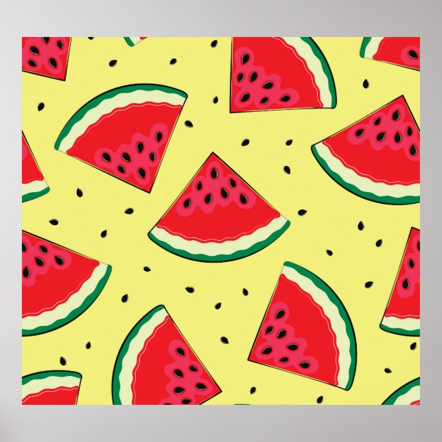 Póster Piezas de sandía: patrón amarillo de verano (Frente)