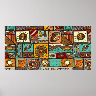 Póster Piezas de tela cosidas al estilo patchwork. Étnico