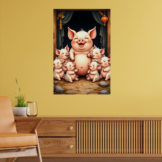 Póster  Pig Art – Mother & Piglets (Salón 2)
