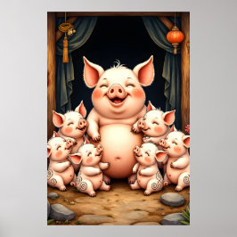 Póster Pig Art – Mother & Piglets