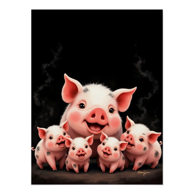 Póster Pig Artwork – Mother Pig & Piglets (Anverso)