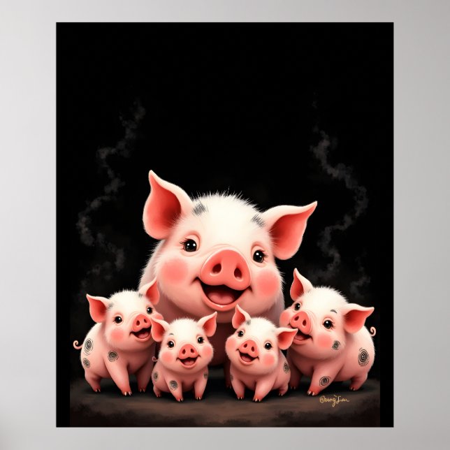 Póster Pig Artwork – Mother Pig & Piglets (Frente)